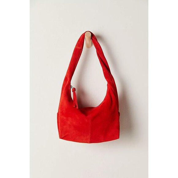 Free People Tilly Twisted Strap Bag Red Suede Slouchy Boho Indie Grunge Hippie Y - Picture 1 of 9